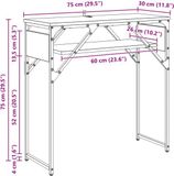 vidaXL Consoletafel Artisan Eiken Bewerkt hout 75x30x75cm