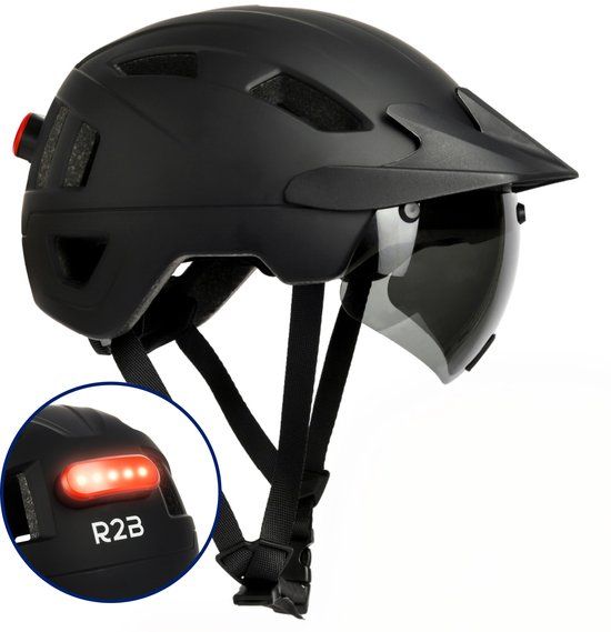 R2B Speed Pedelec Helm - Zwart - Maat S (51-55 cm) - Met Vizier en LED Verlichting