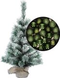 Billiet - Vanlaere Sapin de Noël miniature enneigé 35 cm avec boules de Noël vert