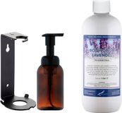 Claudius Zeepdispenser 300 ml amber bruin hervulbaar + 1 liter Bodylotion Lavendel navulling (inclusief beugel)