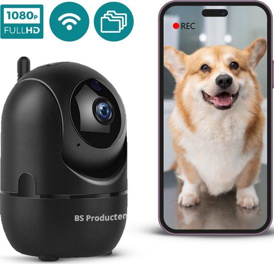BS Producten Indoor WiFi Security Camera - Full HD, Pet Cam, Motion & Sound Detection - Black