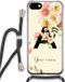 Case Company® iPhone SE 2020 Hoesje met Koord - Flirty Flowers Monogram - Zwart Koord - Back Cover