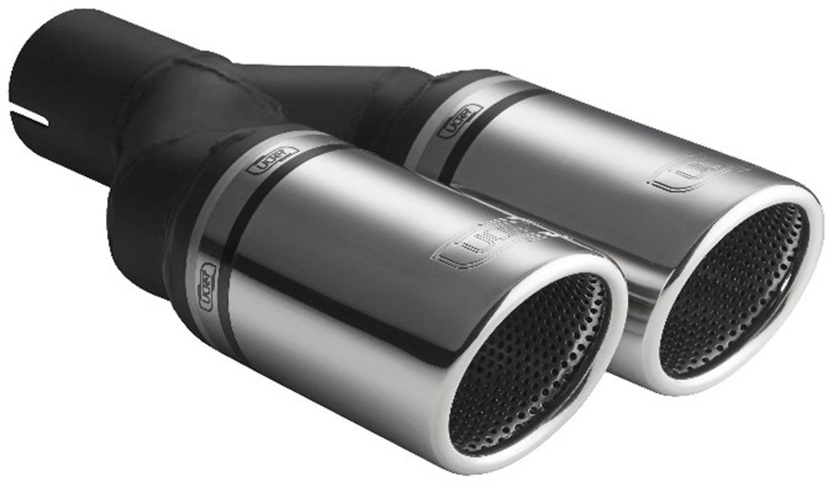 Ulter Sport Uitlaatsierstuk - Dubbel Rond Ø90mm RS - Lengte 225mm - Montage >50mm - RVS
