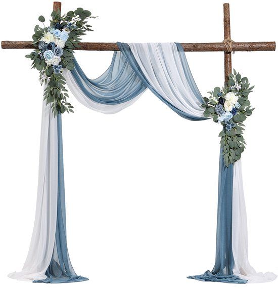 Vevor Bruiloft Boog Bloemen Set Bruiloft Boog Decoratie met 2x Bloemen 2x Gordijnen Blauw