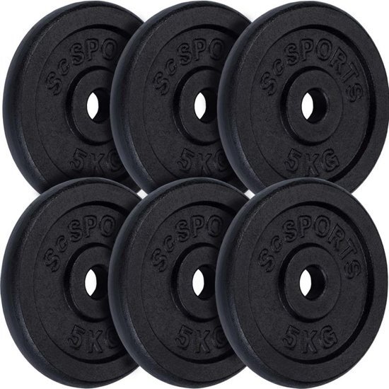 ScSports Â® 30 kg Halterschijven set gietijzer 30 mm 6x5 kg