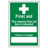 VSafety 31010AU-R "De dichtstbijzijnde First Aid Box is gelegen" Eerste hulp Algemeen Teken, Stijf Kunststof, Portret, 200 mm x 300 mm, Groen