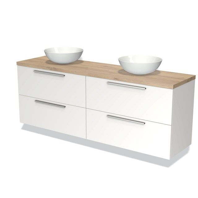 Maxaro Modulo Plato Badkamermeubel - 180cm - Mat Wit - 4 Lades - Lichtbruin Eiken Blad