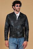 D'Arienzo Blouson cuir plongé noir camouflage aspect lisse col mao Taille