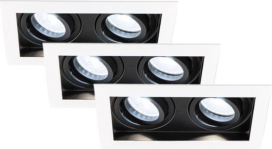 HOFTRONIC Set van 3 Durham Dubbel LED Inbouwspots vierkant Wit