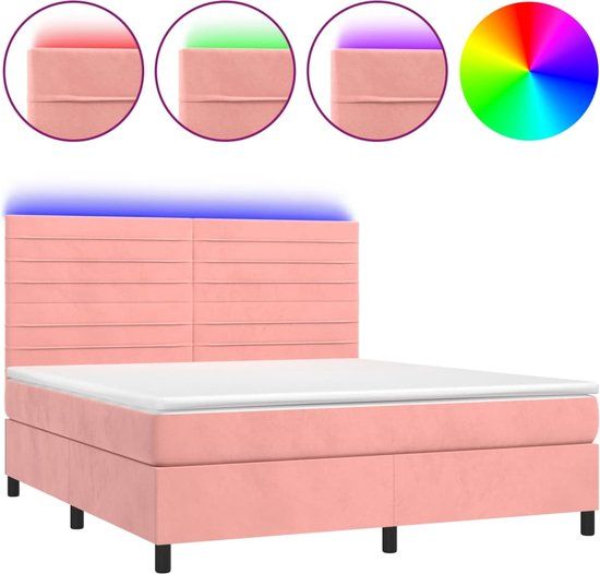 vidaXL Boxspring met matras en LED fluweel roze 180x200 cm