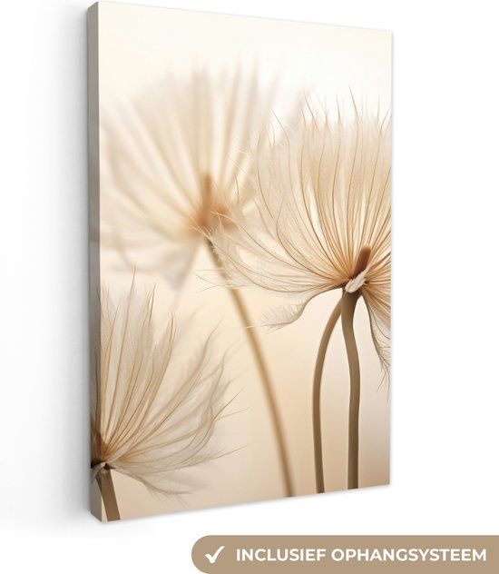 OneMillionCanvasses Canvas schilderij 120x180 cm - Bloemen - Beige - Natuur - Wanddecoratie