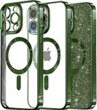 Techsuit Hoesje geschikt voor Apple iPhone 15 Pro - Luxury Glitter Back Cover - Geschikt voor MagSafe - Donkergroen