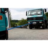 Kerbl Works sleepriem, sleepkabel, sleepband, blauw, 4m, 56 ton, polyester, waarschuwingsvlaggen, draagtas