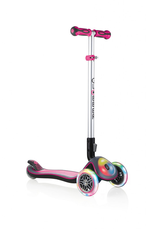 Globber Elite Prime Scooter with battery-free LED wheels flash Kids pink