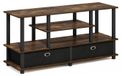 Support TV pour téléviseurs jusqu'à 55 pouces, avec compartiments de rangement, aspect bois, 120,9 cm de large