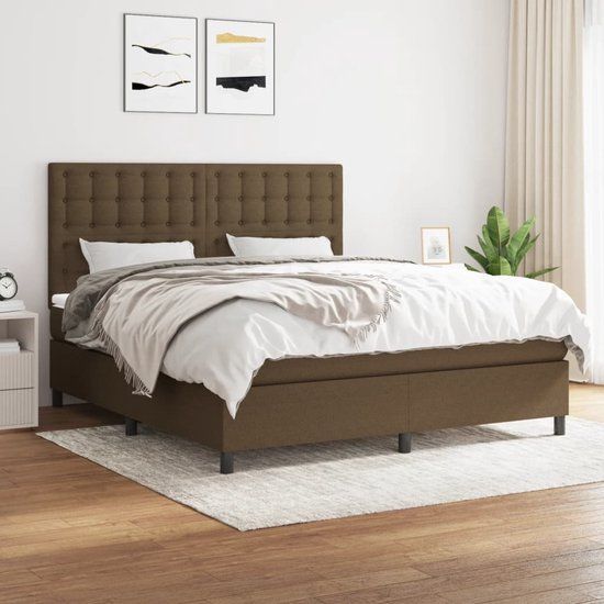 vidaXL Boxspring met matras stof donkerbruin 160x200 cm