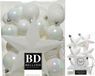 Decoris Kerstversiering kunststof kerstballen en hangers - parelmoer wit - 5-6-8 cm - 39x stuks - met ster piek 19 cm