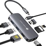 NOVOO USB C Hub 4K@60Hz HDMI Multiport Adapter, 8 in 1 HUB USB C Docking Station met 1Gbps Ethernet, 100W PD, SD/Micro SD, 3 USB 3.0 5 Gbps data poorten voor MacBook Pro en meer Type C apparaten