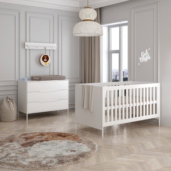 Born Lucky Santiago Meegroei Babykamer 2 Delig Compleet – Baby bed 70x140 cm & Commode – Wit