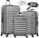 KESSER® 3x Koffer, reiskofferset, trolleykoffer harde kofferset incl. bagageweegschaal + bagagelabel rollend kofferslot 4 wielen ABS harde schaal telescopisch handvat M-L-XL - Zilver