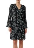 Comma Jurk Zwart Gebloemd Lange Mouw V-hals A-lijn Polyester Dames 44
