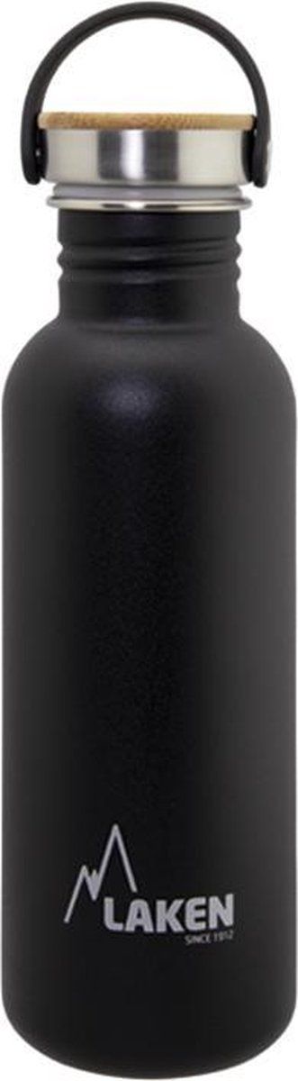 Laken RVS fles Basic Steel Bottle 750ml, Bamboo S/S Cap - Zwart