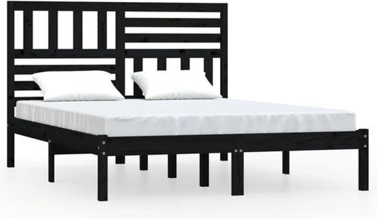 vidaXL Bedframe massief grenenhout zwart 140x190 cm