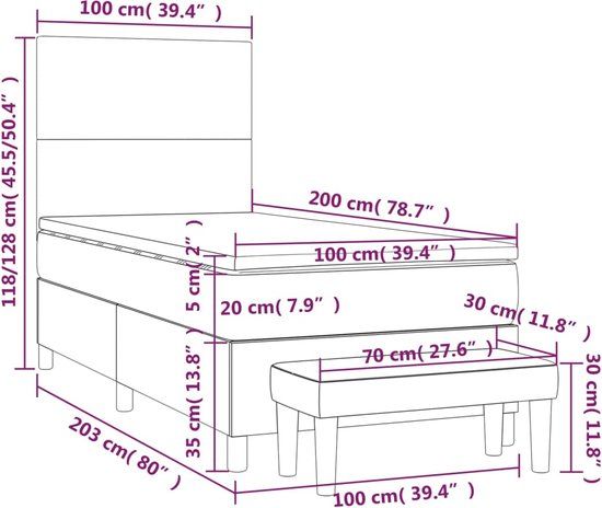 vidaXL Boxspring met Matras - Fluweel - Donkerblauw - 100x200 cm