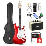 Donner Elektrische gitaarset voor beginners, 39 inch, S-S-H pickups met versterker, tas, capo, riem, touw, stemapparaat, kabel, plectrums, DST100