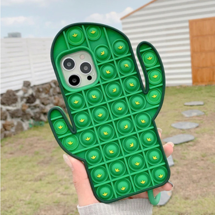 N1986N N1986N iPhone 7 Pop It Hoesje - Silicone Bubble Toy Case Anti Stress Cover Cactus Groen