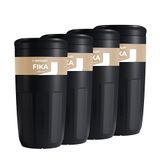 Wessper herbruikbare beker 400 ml, Koffiebeker met Deksel voor Warme en Koude Dranken, om Mee te Nemen, past in de Bekerhouder van de aAuto, Vervangt Wegwerpverpakkingen - 4 stuks - Zwart