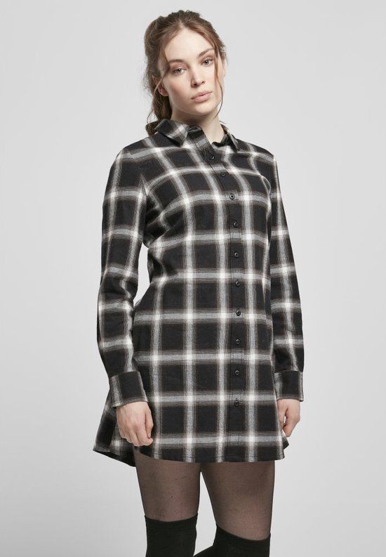 Urban Classics Cotton Check Shirt Dress Women XS Black/White