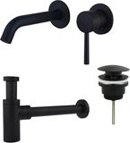 FortiFura Calvi Slim wastafelkraanset - inbouw - voorsprong 17.8cm - met klikwaste - mat zwart