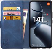 Rosso Element Geschikt voor Xiaomi 14T Pro | Wallet Book Case | Portemonnee Hoesje | 3 Pasjes | Magneetsluiting | Stand Functie | Blauw