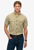 Superdry Military overhemd met korte mouwen Heren Stonewash Taupe Brown XL