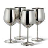 Oak & Steel – 4 Zilveren RVS Wijnglazen (540ml) - Onbreekbare Metalen Rodewijnglazen, Geschikt voor Cocktails & Mixdrankjes, Glanzende Afwerking