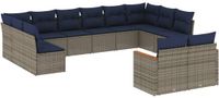 vidaXL 12-delige tuinbankset met kussens, grijs, polyrotan