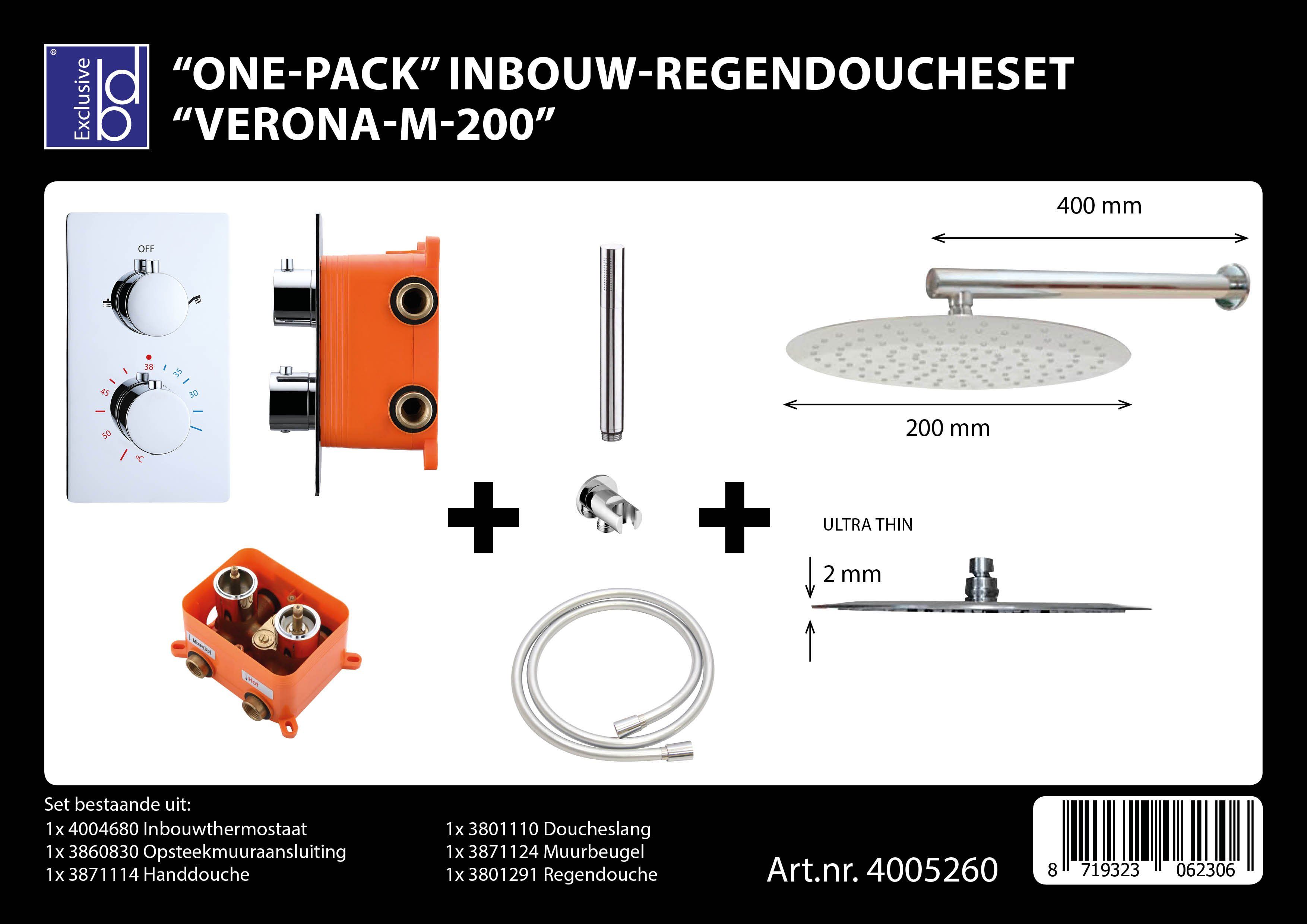 Best-Design One-Pack inbouw Regendoucheset Verona-M-200 - Chroom