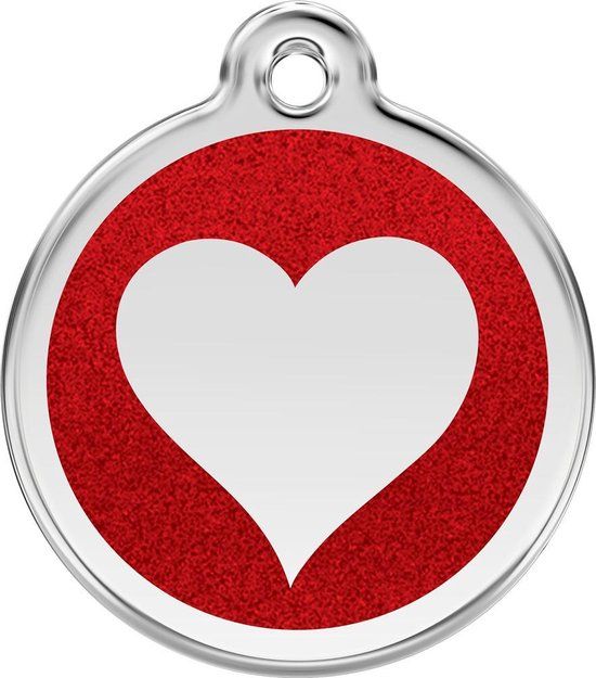Red Dingo Hondenpenning 30 mm hart glitter rood