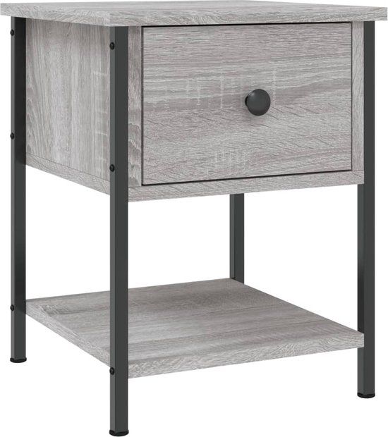 vidaXL Nachtkastje 34x35,5x45 cm bewerkt hout grijs sonoma eikenkleur