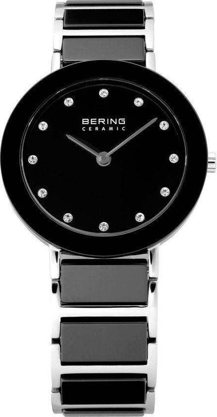 Bering 11429-742 Horloge Dames Zilverkleurig RVS Zwart Mineraalglas Quartz Analoog