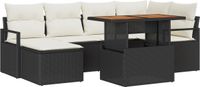 vidaXL Tuinbank Set 7-delig Zwart Poly Rattan