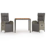 VidaXL 3-delige Tuinset met Kussens, Poly Rattan, Grijs
