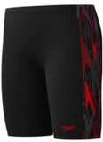 Speedo Placement Jammer Jongens - Vormvaste Zwembroek Jongens - Zwemshort Jongens met Stretch - Sportzwembroek Kids met Trekkoord - Zwart/Rood - Maat 152