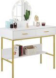 Bolt Edge Happyment Schminktafel Deluxe – Make-up tafel met hangspiegel en LED-verlichting – voor kinderen en volwassenen – wit/goud – trendy make-up tafel