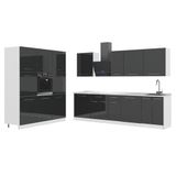 Vicco Complete keukeneenheid Fame-Line, Antraciet Hoogglans/Wit, 460 cm zonder werkblad