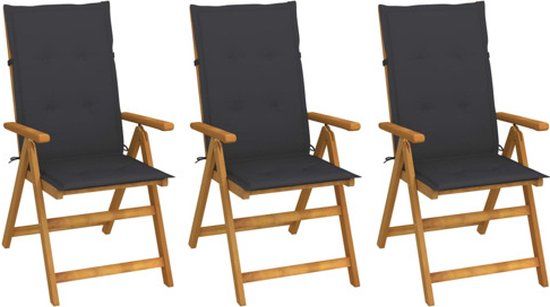 vidaXL Tuinstoel Terras Gecapitonneerde zitting Acaciahout Antraciet (3 stuks)