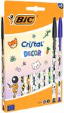 BIC Cristal Décors Kawaii Stylos-bille à pointe moyenne (1,00 mm) bleu et noir - Motifs kawaii assortis, pack de 8