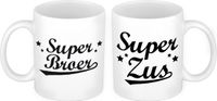 Bellatio Decorations Super broer en zus mok - Broer en Zus cadeau/ cadeautje beker/ mokken set