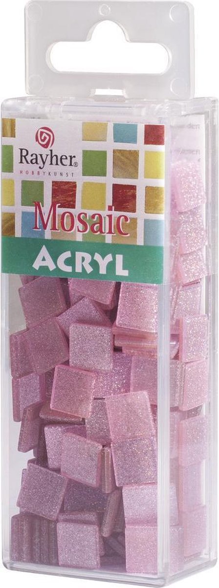 RAYHER 1230x stuks Acryl glitter mozaiek steentjes/tegeltjes roze 1 x 1 cm - Mozaieken maken